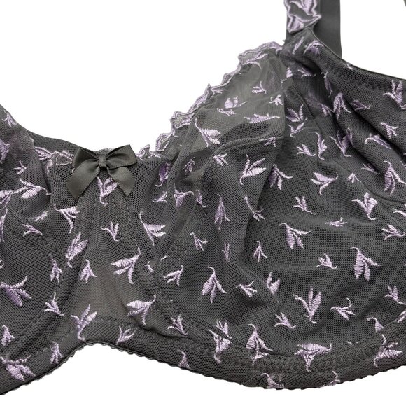 Janina Curved Plus Size 42C (95C) Underwire Bra Gray Purple Embroidery - Picture 2 of 5